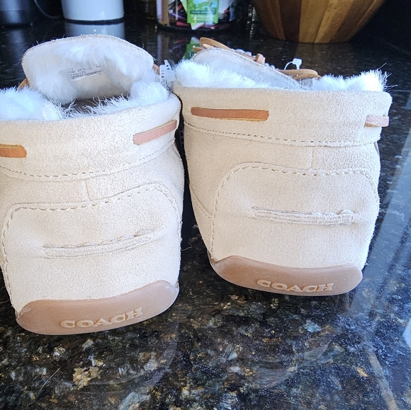 COACH Men Sand Suede Shearling Slippers Moccasins Sz 11 - Picture 3 of 12
